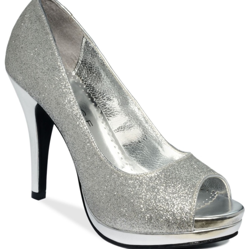 Rampage Silver Sparkly Open Toe Heels/Pumps